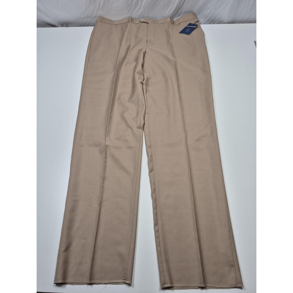 Leonardo Valenti Dress Pants Mens 46x36 Beige Wool Flat Front Unhemmed NWT